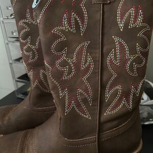 Brown Embroidered Heeled Boots